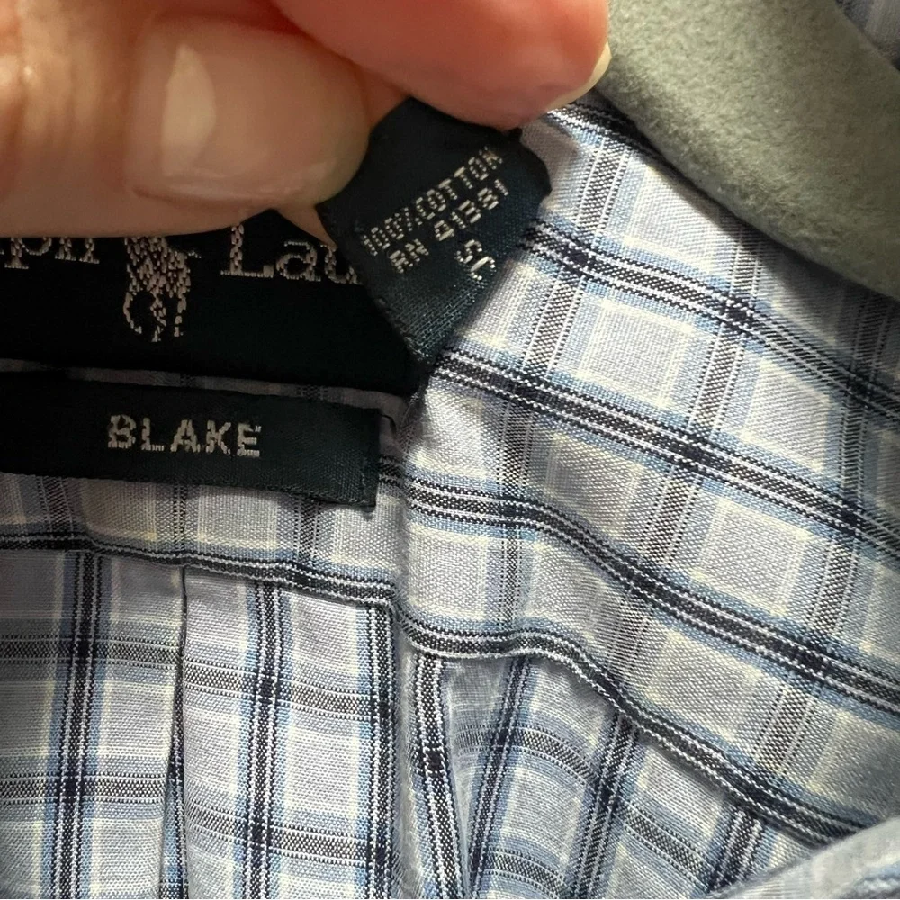 $15 SALE Ralph Lauren Blake Cotton Designer‎ Shirt Men XL Blue Check Long Sleeve